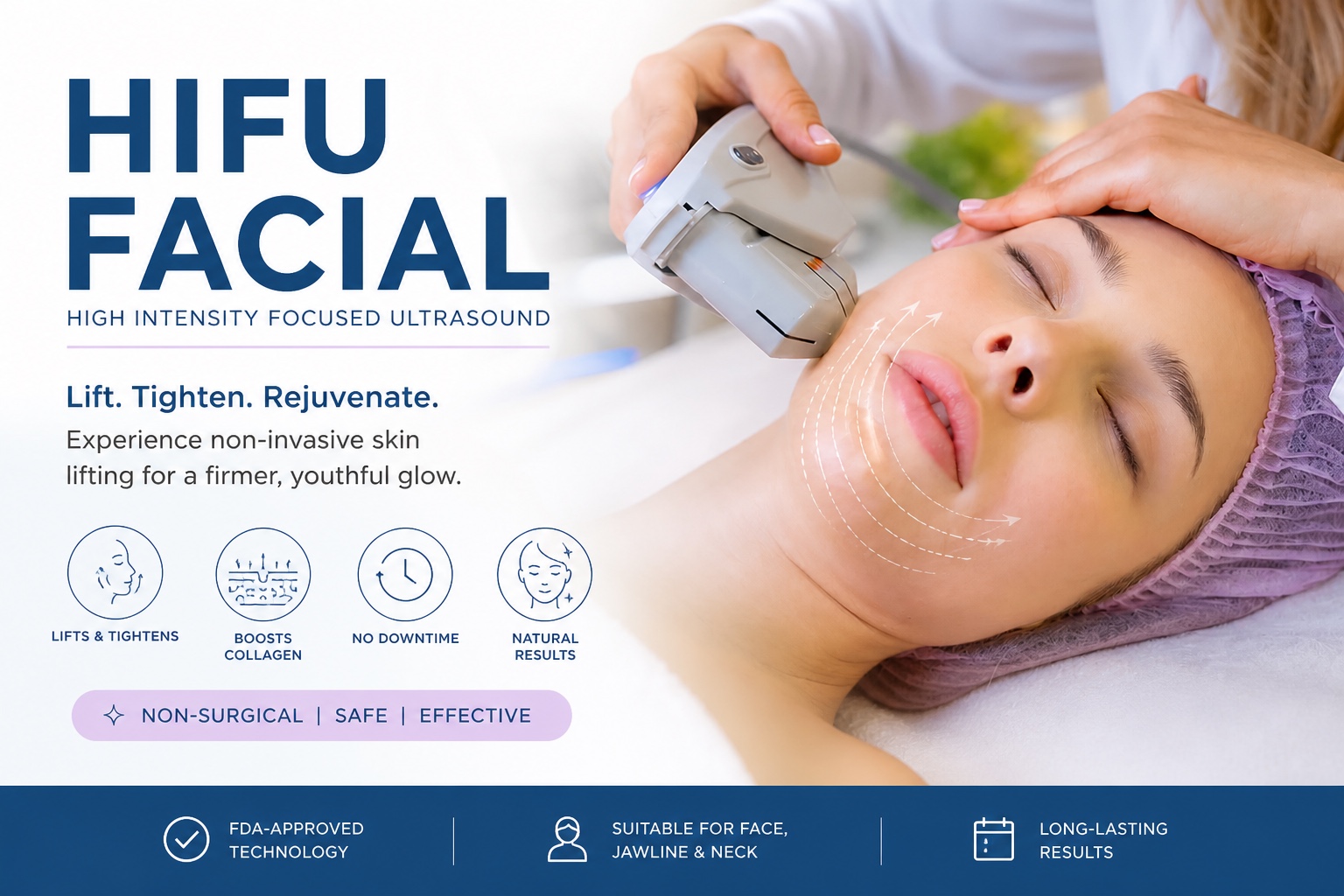 HIFU Facial — non-surgical lift, tighten, rejuvenate. FDA-approved high-intensity focused ultrasound at Esencia Med Spa in Davie FL